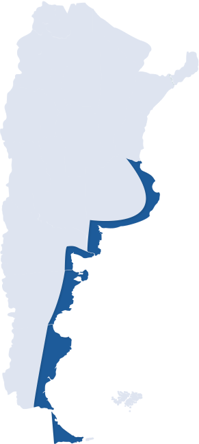 Mapa de Argentina con la región del Mar Argentino